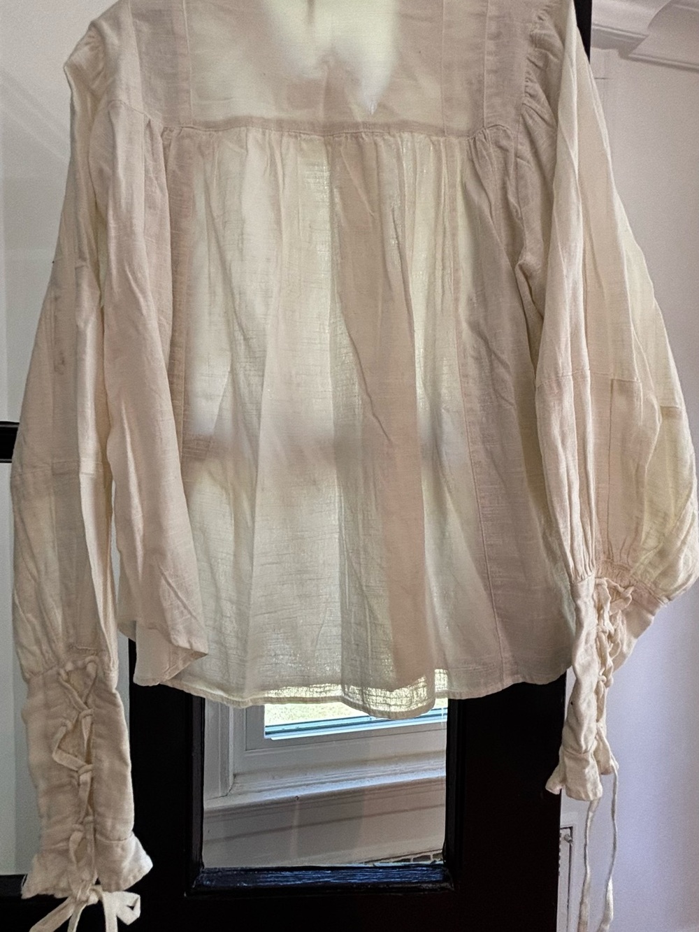 Free People Cream Button-Up Peasant Blouse - Picture 2 of 4